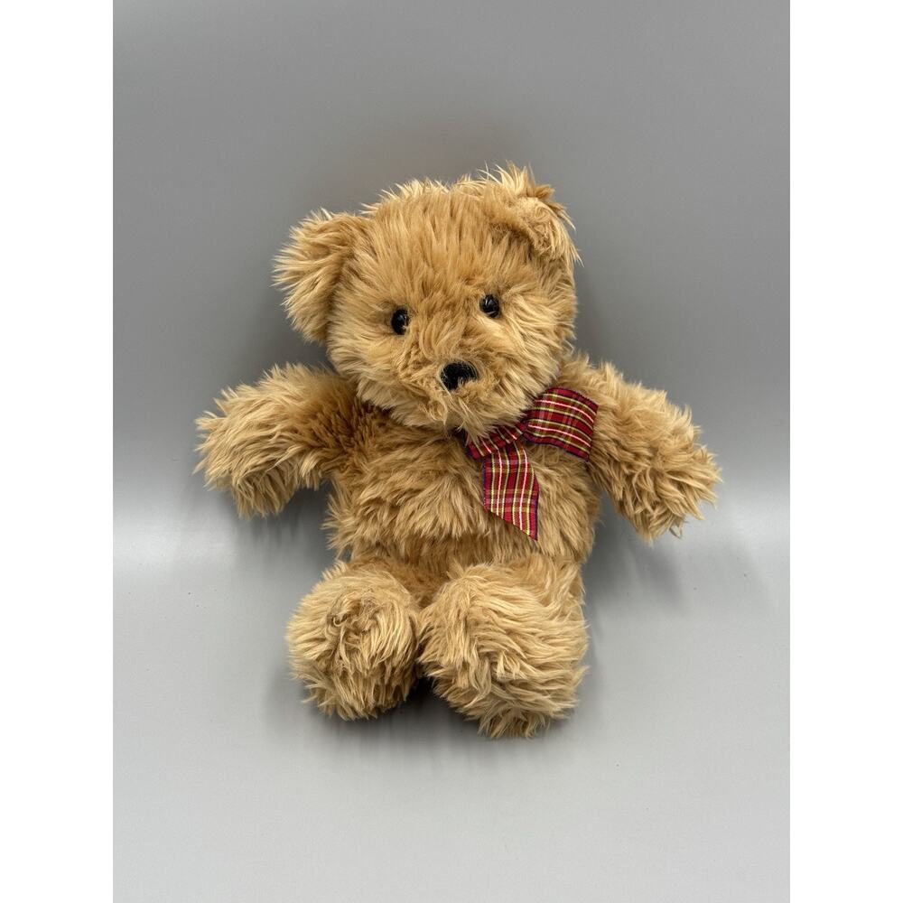 Shaggy Teddy Bear Plush W/ Ribbon Bow Tan 11 Inch Stuffed Animal